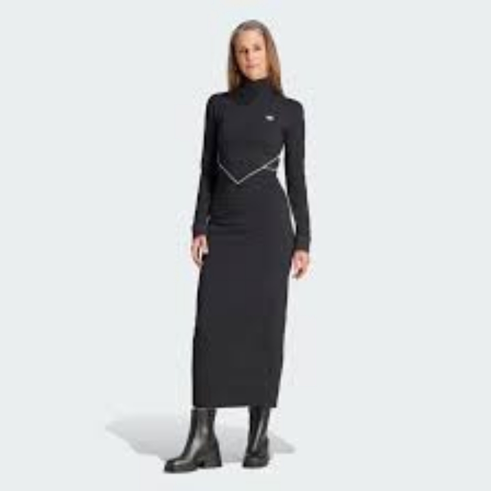 Adidas ADICOLOR LONG SLEEVE MAXI DRESS BLACK  NWT